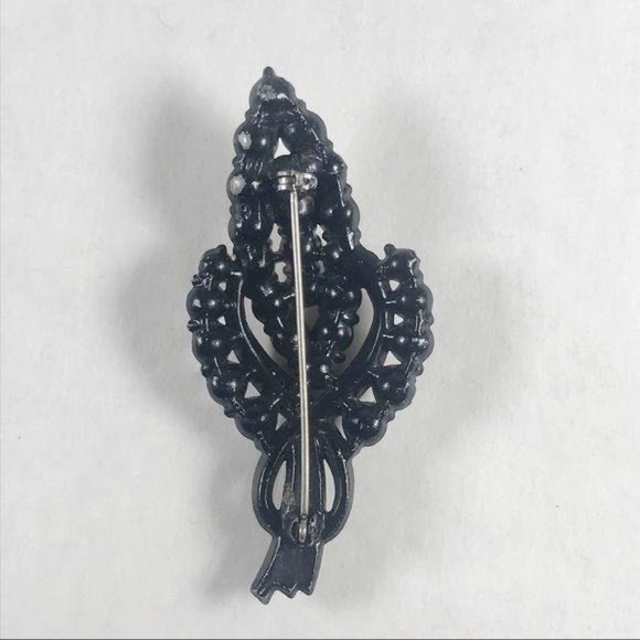 Vintage Silver and Black Wheat Rhinestone Brooch - Picture 4 of 5